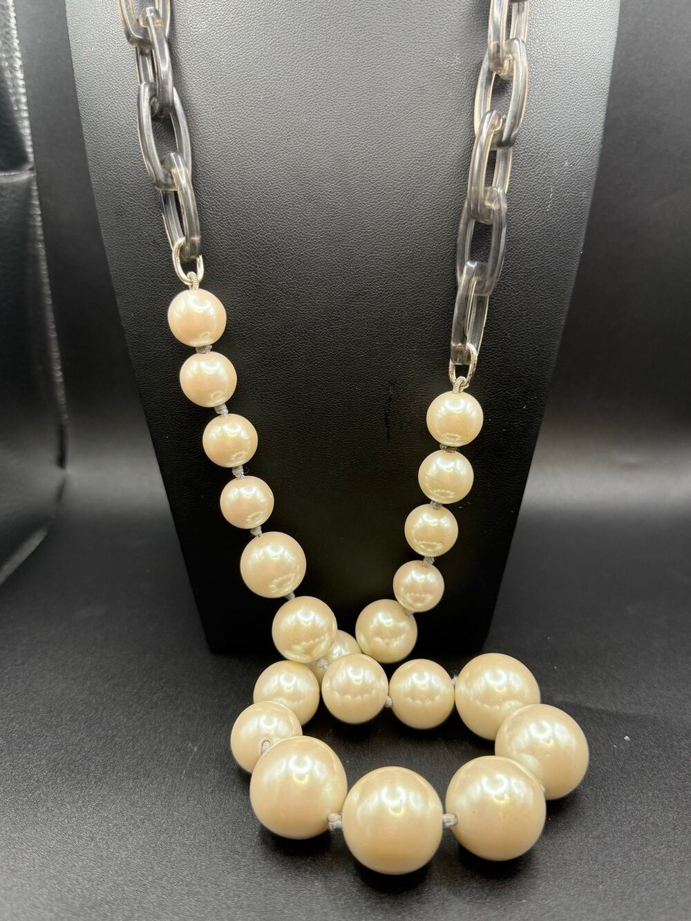 Lucite Chain and Bold Pearl Statement Necklace
